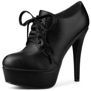 Allegra K Platform Lace Up Round Toe‎ Stiletto High Heel Ankle Booties, Sz 9.5